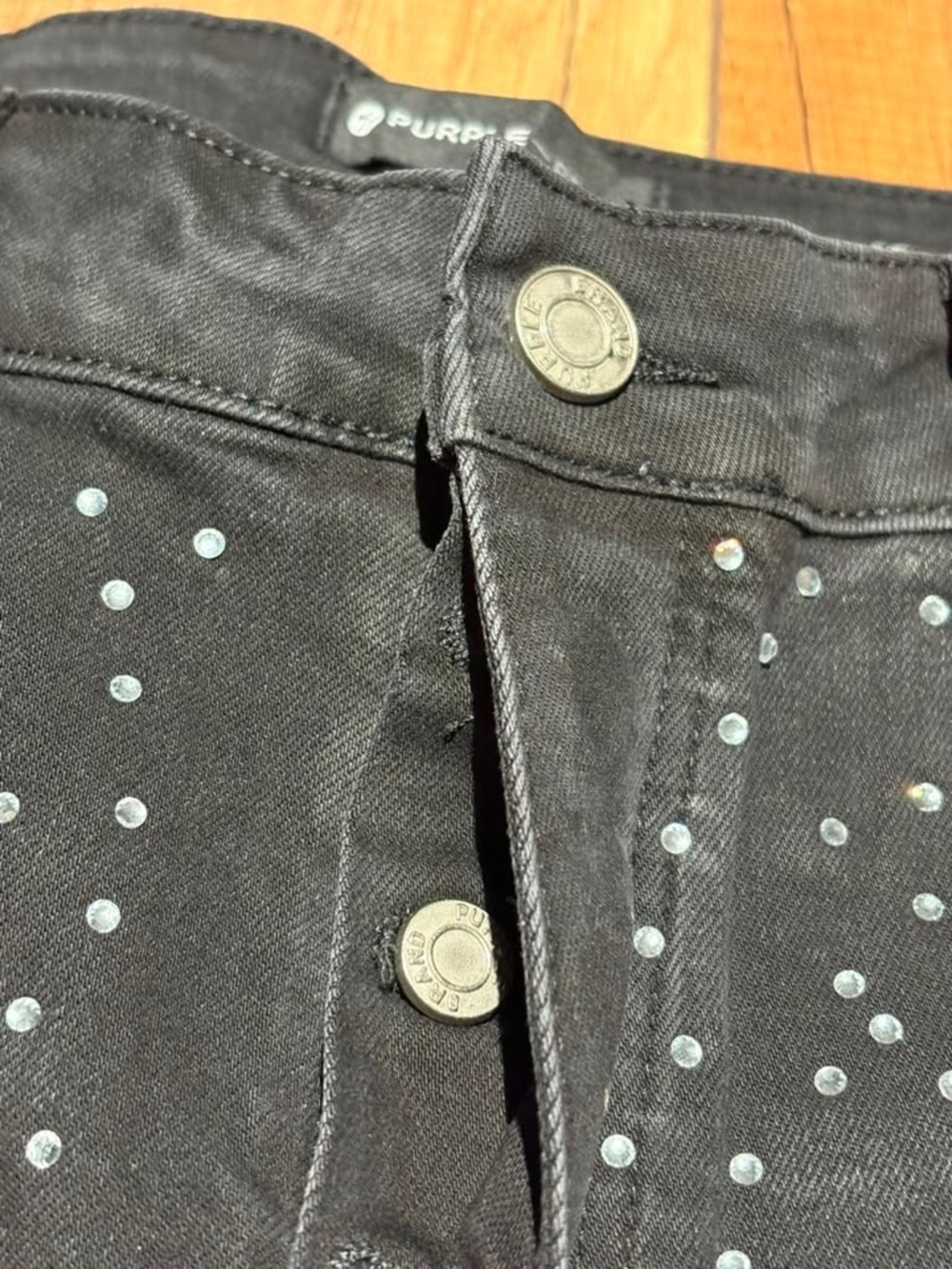 Purple Brand Black VVS Rhinestone with Crosses Jean Shorts Mens Brand New - Picture 6 of 16